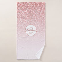 Rose Gold Glitzer Blush Pink Ombre Monogram