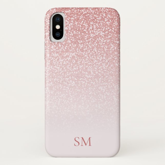 Rose Gold Glitzer Blush Pink Ombre Monogram Case-Mate iPhone Hülle (Rückseite)