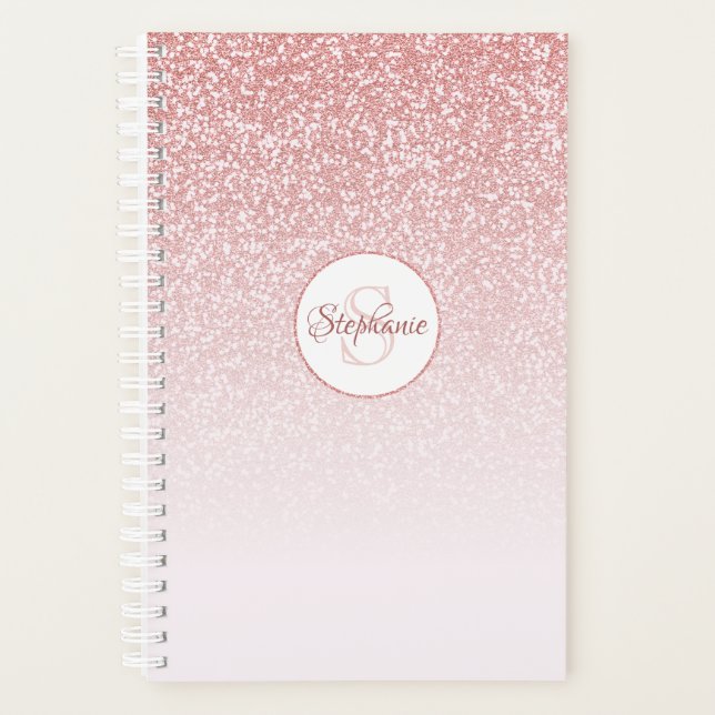 Rose Gold Glitzer Blush Pink Ombre Monogram Planer (Vorderseite)