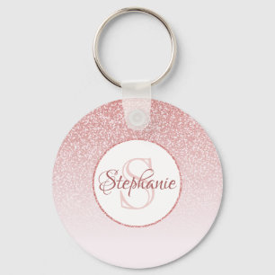 Rose Gold Glitzer Blush Pink Ombre Monogram Schlüsselanhänger