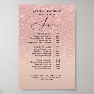 Rose Gold Glitzer Blush Pink Salon Preisliste Poster
