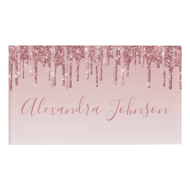 Rose Gold Glitzer | Blush Pink Sparkle Modern Namenschild (Vorderseite)