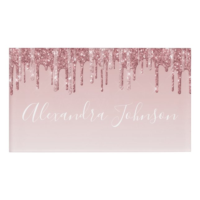 Rose Gold Glitzer | Blush Pink Sparkle Modern Namenschild (Vorderseite)
