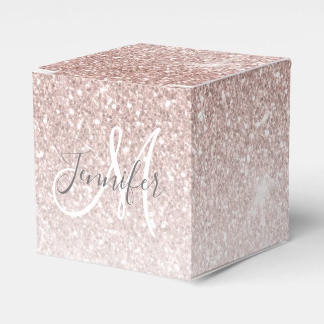 Rose Gold Glitzer Blush Pink Sparkone Monogramm Geschenkschachtel (Vorderseite)