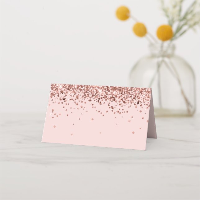 Rose Gold Glitzer Blush Platzkarte (Vorderseite)