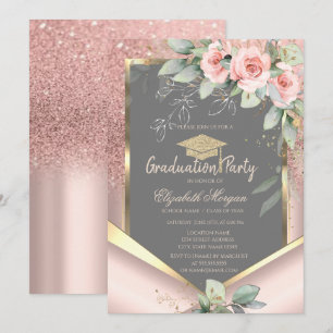 Rose Gold Glitzer Blush Rose Abschluss Einladung