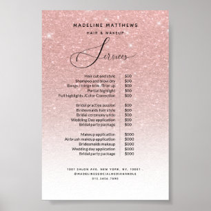 Rose Gold Glitzer Blush Sparkle Salon Preisliste Poster