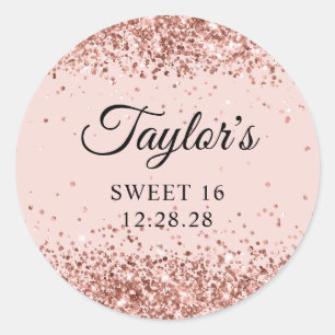 Rose Gold Glitzer Blush Sweet 16 Runder Aufkleber