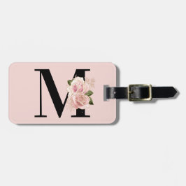 Rose Gold Glitzer Blütenrot und Schwarz Monogramm Gepäckanhänger