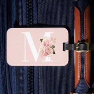 Rose Gold Glitzer Blütenröte und Weißes Monogramm Gepäckanhänger