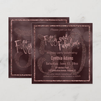 Rose Gold Glitzer & Bokeh 50 & Fabulous Typografie Einladung