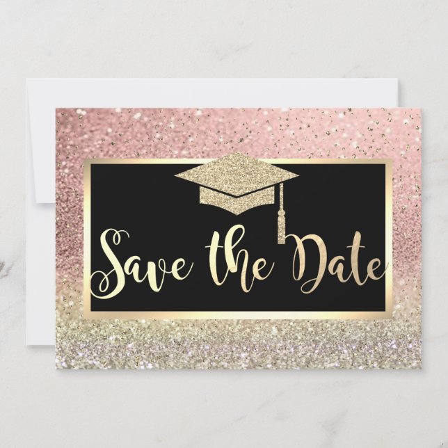 Rose Gold Glitzer Bokeh Abschluss Save the Date (Vorderseite)