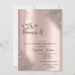 Rose Gold Glitzer Bokeh Brunch & Bubbly Einladung