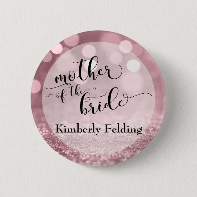 Rose Gold Glitzer Bokeh Mutter der Braut Button (Vorderseite)