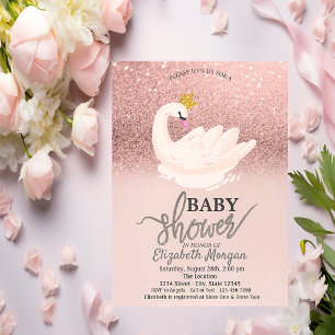 Rose Gold Glitzer Bokeh, Swan Baby Shooter Einladung