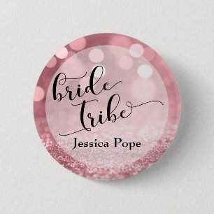 Rose Gold Glitzer Bokeh Typografie Braut Stamm Button