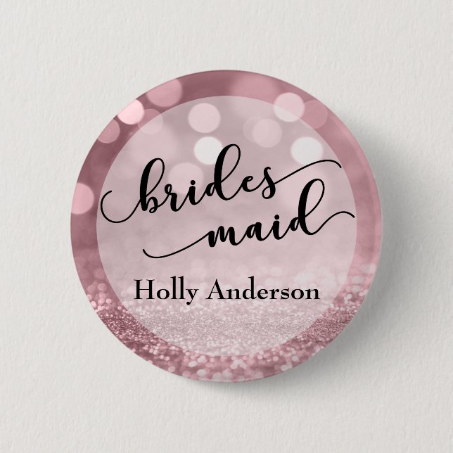 Rose Gold Glitzer Bokeh & Typografie Bridesmaid Button (Vorderseite)