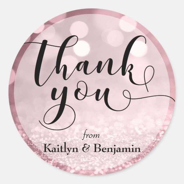 Rose Gold Glitzer Bokeh & Typografie Danke 2 Runder Aufkleber (Vorderseite)