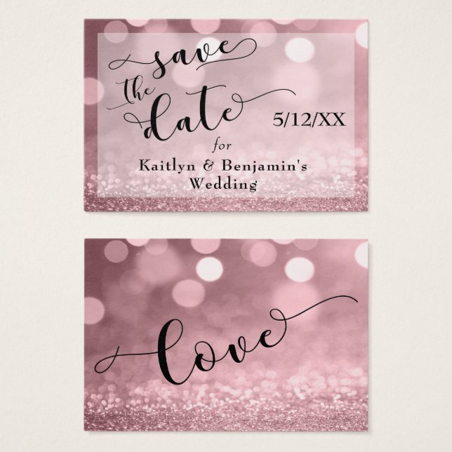 Rose Gold Glitzer Bokeh & Typografie Save the Date (Vorne & Hinten)