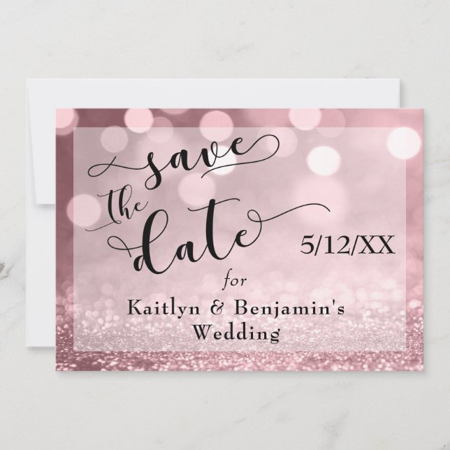 Rose Gold Glitzer Bokeh & Typografie Save the Date (Vorderseite)