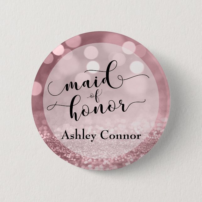 Rose Gold Glitzer Bokeh & Typografie Trauzeugin Button (Vorderseite)