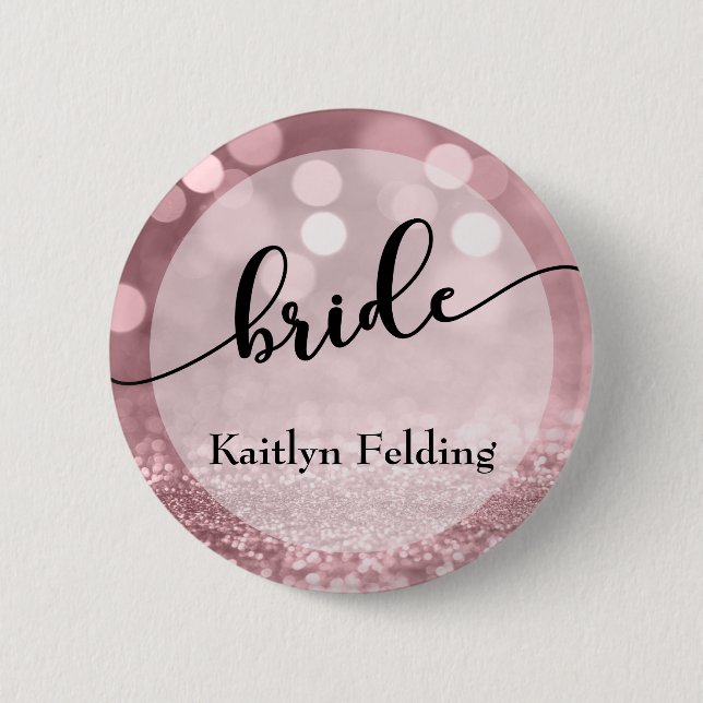 Rose Gold Glitzer Bokeh & Typografy Bridge 1 Button (Vorderseite)