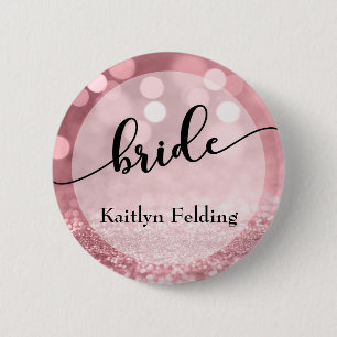 Rose Gold Glitzer Bokeh & Typografy Bridge 1 Button