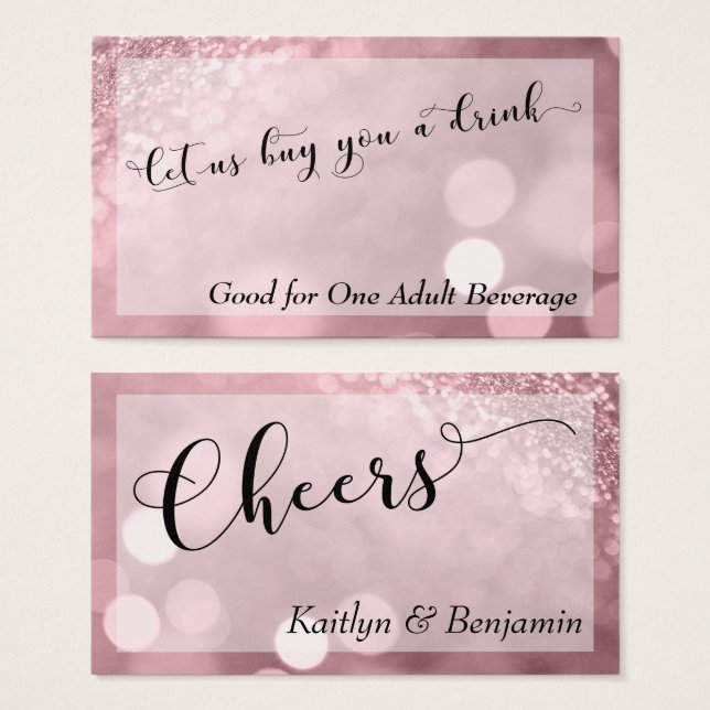 Rose Gold Glitzer Bokeh Typografy Drink Ticket 3 (Vorne & Hinten)