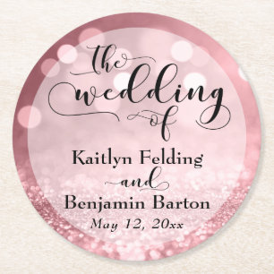 Rose Gold Glitzer Bokeh & Typografy Souvenir Runder Pappuntersetzer