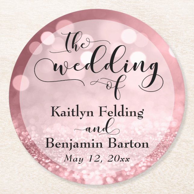 Rose Gold Glitzer Bokeh & Typografy Souvenir Runder Pappuntersetzer (Vorderseite)