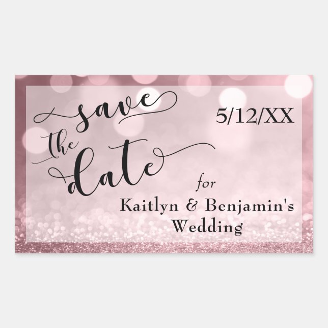Rose Gold Glitzer Bokeh und Typografie Rechteckiger Aufkleber (Vorderseite)