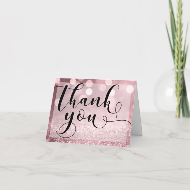 Rose Gold Glitzer Bokeh und Typografie Vielen Dank Dankeskarte (Vorderseite)