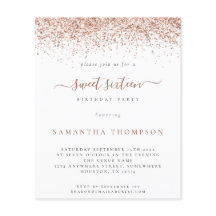 Rose Gold Glitzer Bonbon 16 Einladung