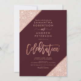 Rose Gold Glitzer Bordeaux Feier Hochzeit Einladung