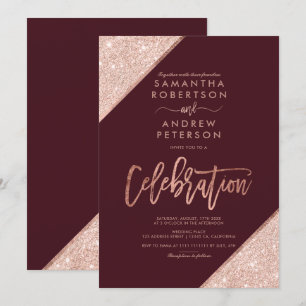 Rose Gold Glitzer Bordeaux Feier Hochzeit Einladung