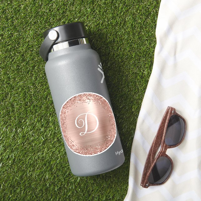 Rose Gold Glitzer Border and Foil Circle Monogramm Aufkleber (HydroFlask Insitu)