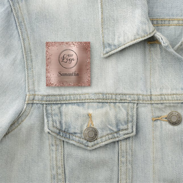 Rose Gold Glitzer Border and Foil Logo Namensschild (Beispiel)