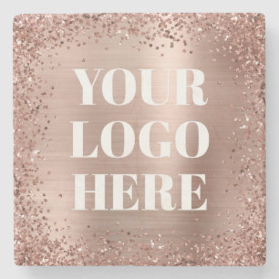 Rose Gold Glitzer Border and Foil Logo Steinuntersetzer