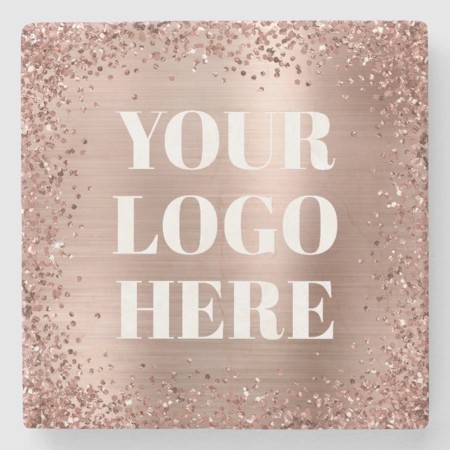 Rose Gold Glitzer Border and Foil Logo Steinuntersetzer (Vorderseite)