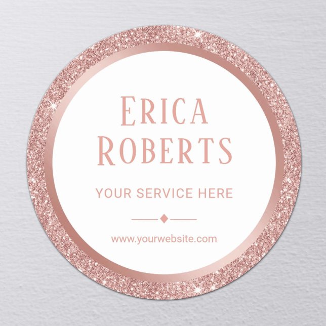 Rose Gold Glitzer Border Beauty Salon Werbeaktion Runder Aufkleber (Von Creator hochgeladen)