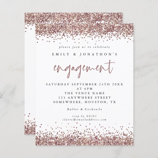 Rose Gold Glitzer Border Verlobung Einladung (Vorne/Hinten)
