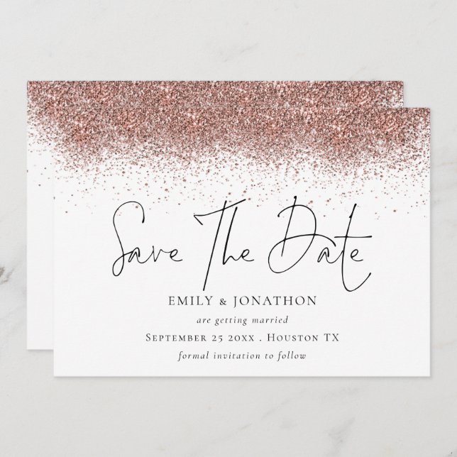 Rose Gold Glitzer Border Wedding Save The Date (Vorne/Hinten)