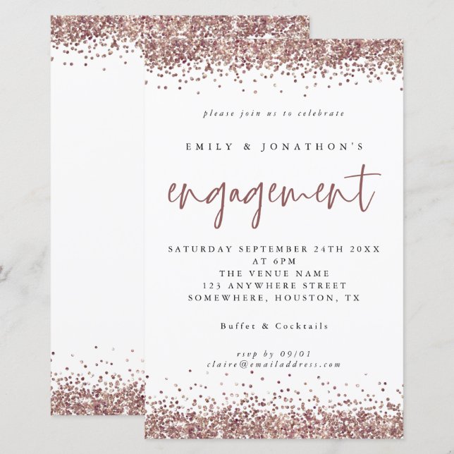 Rose Gold Glitzer Borders Verlobung Einladung (Vorne/Hinten)