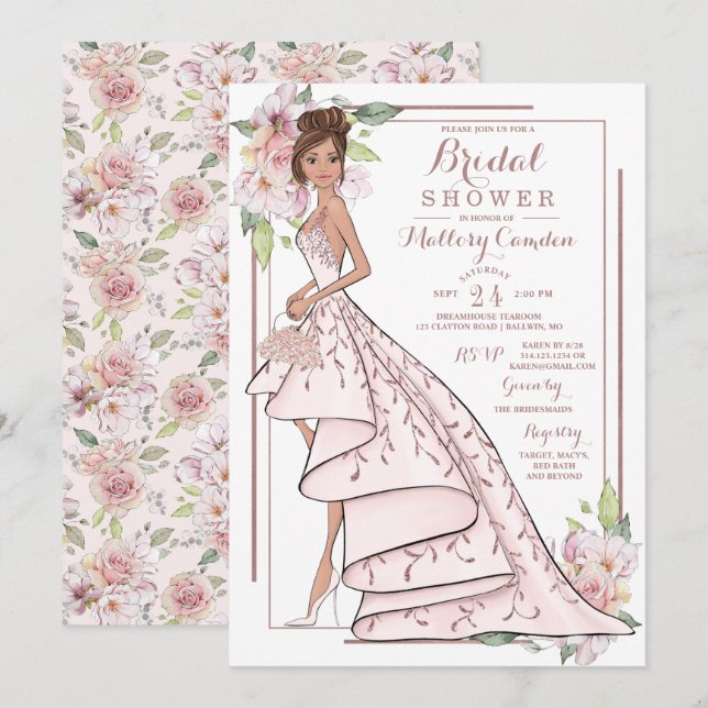 Rose Gold Glitzer Brautdusche Einladung (Vorne/Hinten)