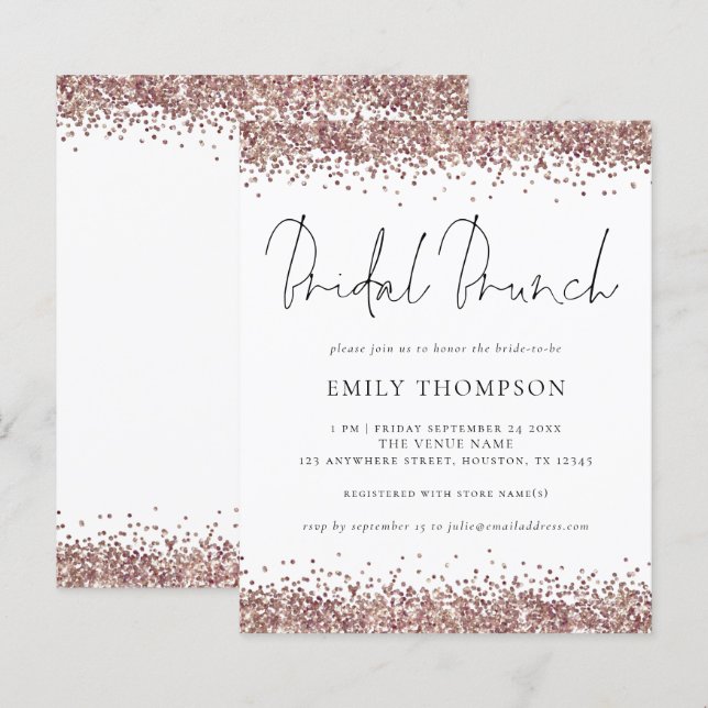 Rose Gold Glitzer Brautparty Brunch (Vorne/Hinten)