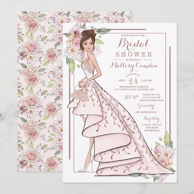 Rose Gold Glitzer Bride Bridal Dusche Einladung (Vorne/Hinten)