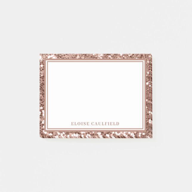 Rose Gold Glitzer Bridesmaid Name Gefallen Post-it Klebezettel (Vorderseite)