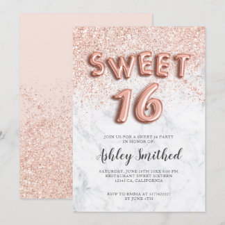 Rose Gold Glitzer Buchstaben Marmor 16 . Geburtsta Einladung