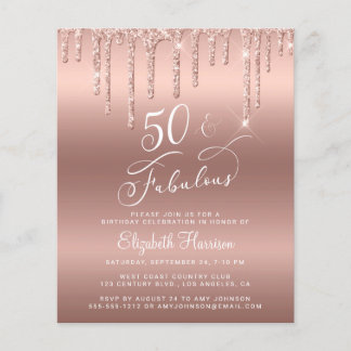 Rose Gold Glitzer Budget 50. Geburtstag Einladung Flyer