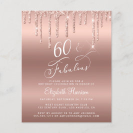 Rose Gold Glitzer Budget 60. Geburtstag Einladung Flyer